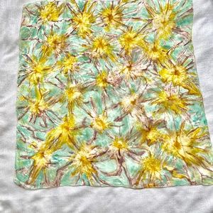 Vtg Silk Scarf Abstract Floral Water Colour Hand Stitched Edge Square 37" x 36"